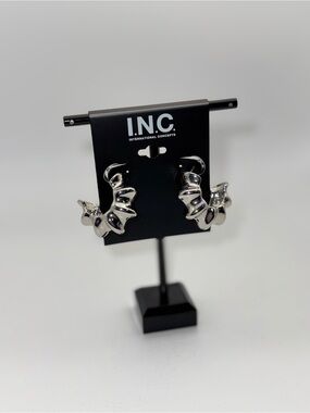 INC International Concepts Polished Silver Sculpted Hoop Earrings